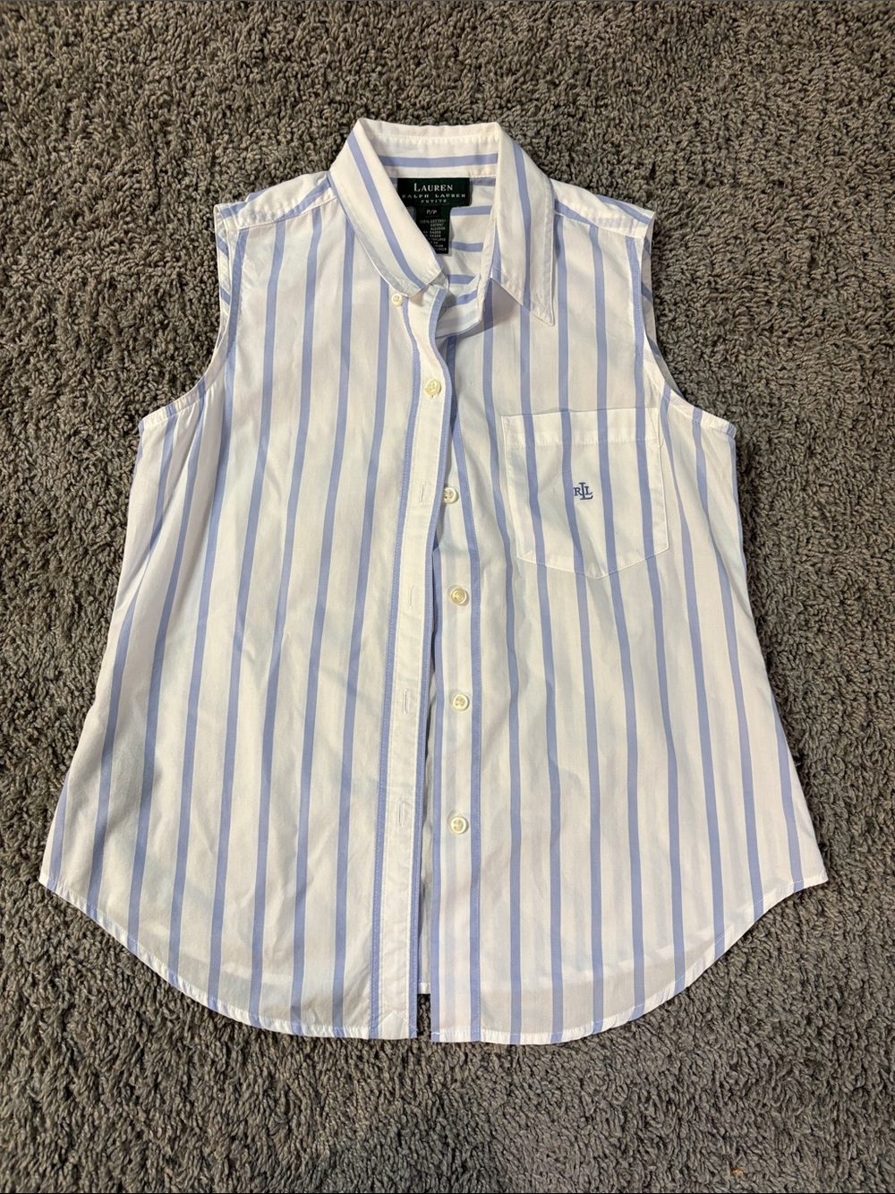Lauren Ralph Lauren woman’s petite Striped Sleeveless Button-Up Shirt